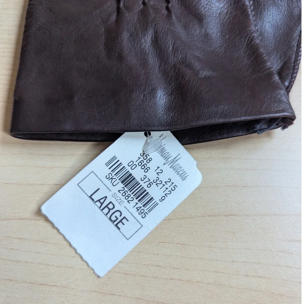 Neiman Marcus Brown Lambskin Leather Gloves Silk Lined Quiet Luxury Large NWT
